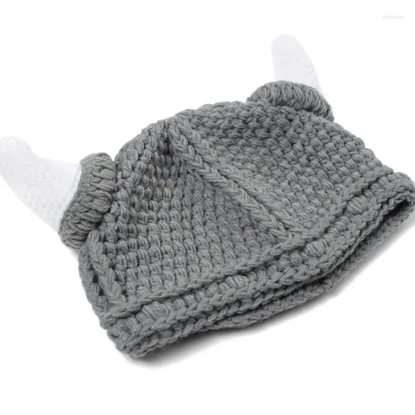 Bérets Vintage Bonnet Chapeau Drôle Corne De Bœuf Chunky Tricot Cosplay Casquette De Crâne Pour Enfants Adultes