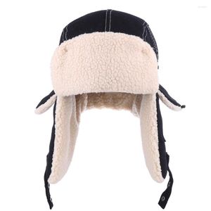 Beretten Vintage Bomber Hat met bril Faux Cashmere Warm Winter Ushanka Fleece Cold Proof Eskimo Full Hood Men Men Ear Flap Snow Ski Cap