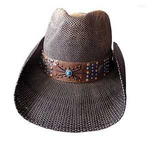 Baretten Vintage Bruin Western Cowboyhoed Klassiek Juweel Reliëf Outdoor Zonnehoed Eco-vriendelijke materiaalboetiek