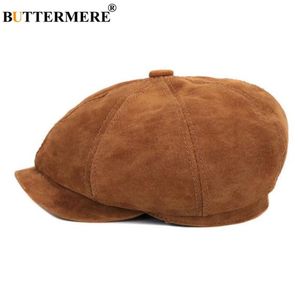 Berets Vintage Corduroy Hat Sboy Cap Men Women Echt lederen Casual Winter Sheepskin achthoekige schilder Flat Capberets