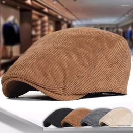 Bérets Vintage velours côtelé Sboy casquettes automne hiver béret corne rétro casquette à pointe avant chapeau pour hommes Protection mode Peaky Blinder