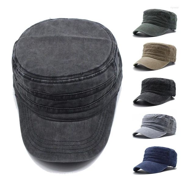 Boinas Vintage Algodón Hombres Sombrero plano Sombrero ajustable Ejército Militar Sombreros Cadete Estilo Mujeres Gorra Pescador al aire libre Protección solar