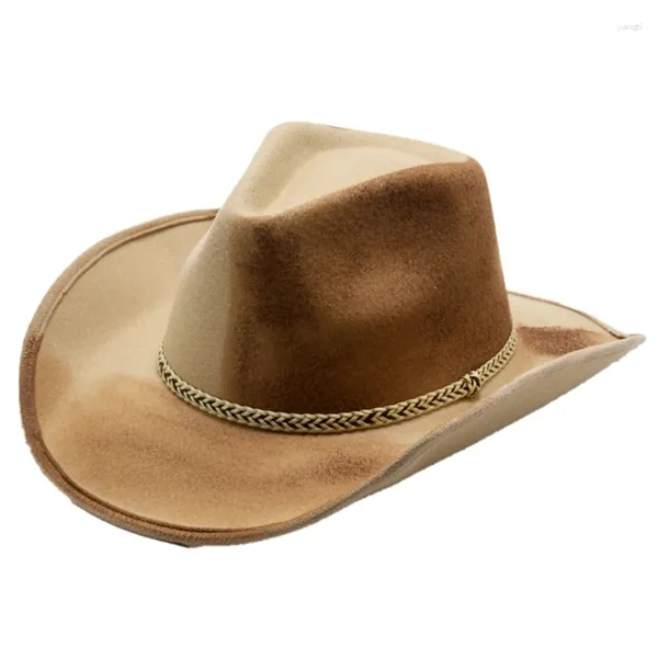 Boinas Vintage Country Western Fedora Hat Cowgirl Banda trenzada para fiesta Po Props Headwaer Regalos