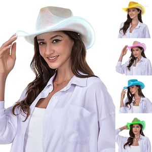 Bérets Vintage Cowgirl chapeau femmes hommes feutre dames décontracté Cowboy chapeaux fête paillettes Type occidental haut Bonnet Cosplay lumière LED