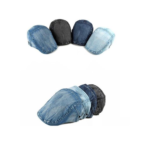 Boinas Vintage Denim Beret Hombres Mujeres Unisex Jeans Sboy Hat Primavera Otoño Sombreros Peaked Cap Casual Forward Caps Drop Entregar Ot6Hx