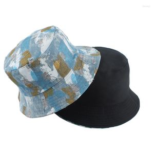 Bérets vintage denim Reversible Beaut Hat Men des femmes Fomes de coton lavé Coton Graffiti Print Hip Hop Caps de soleil
