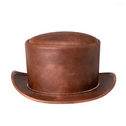 Berets vintage européen Pu Leather Top Fedora Magic Cap Unisexe steampunk cosplay fedoras chapeau féminin Lux Hat de seau