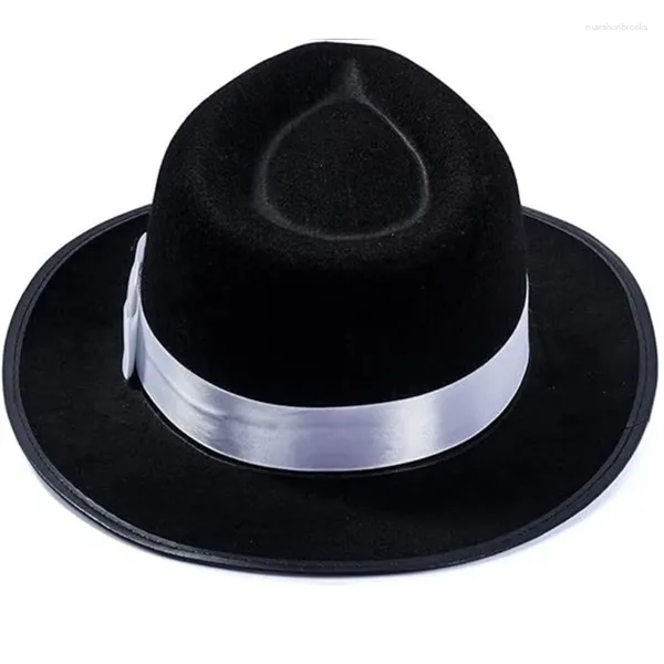 Boinas Vintage Fedora Hat para hombres Fiesta con cinturón Bowknot Cosplay Traje Flat Top Hippies Actuaciones de escenario Accesorios