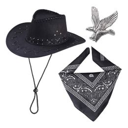 Berets vintage fedora hoed mannen cosplay cowboy hoeden gesimuleerde baardgezichtset set westernstijl top motorkap heren hatberetten