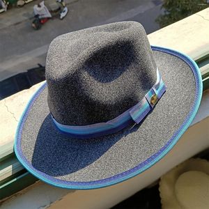 Berets Vintage Fedora Hat Spring Autumn Men's and Women's Jazz Binding Color Woollen Wide Brim Fashion Panama