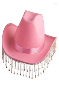 Berets Vintage Fedora Chapeau unisexe Felt Ladies Cowboy Cowboy Hats avec en strass