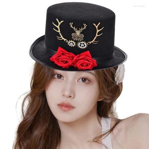 Berets Vintage Felt Top Hat Halloween Dress Up Accessoires Masquerade Party Fedora