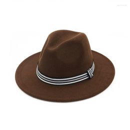 Berets vintage platte rand vrouwen mannen wol vilt formeel feest jazz trilby fedora hoed met gestreepte lint winter lente dame cap