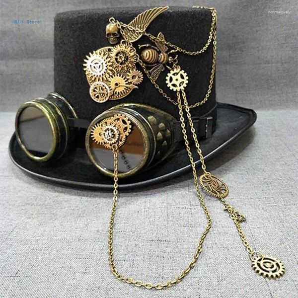 Bérets Vintage gothique haut chapeau âge industriel accessoire de cheveux avec engrenages lunettes crâne