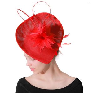 Bérets Vintage Imitation Fascinators pinces à cheveux dames plume fleur chapeau mariages Fedora pilulier casque