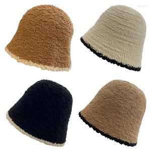 Bérets Vintage tricoté bassin casquette femmes floue hiver chaud seau chapeau femme filles décontracté en plein air coupe-vent pêcheur streetwear