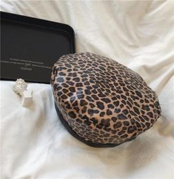 Bérets Vintage en cuir imprimé léopard, chapeaux de peintre à dessus plat pour femmes, élégant, tendance, styliste, Style11880891