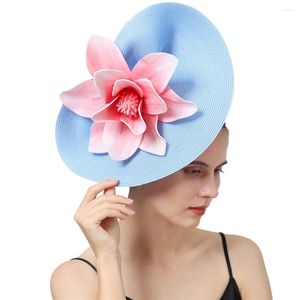 Bérets Vintage bleu clair fascinateur accessoire de cheveux femmes rose fleur bandeau élégant mariage fête de mariée casque cocktail chapeaux