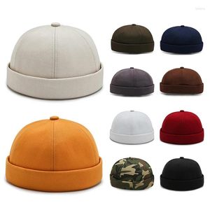 Berets Vintage Men's Summer Cotton Brimless Skullies Cap Portable Street Docker Hats Hap Hip Hop polyvalent