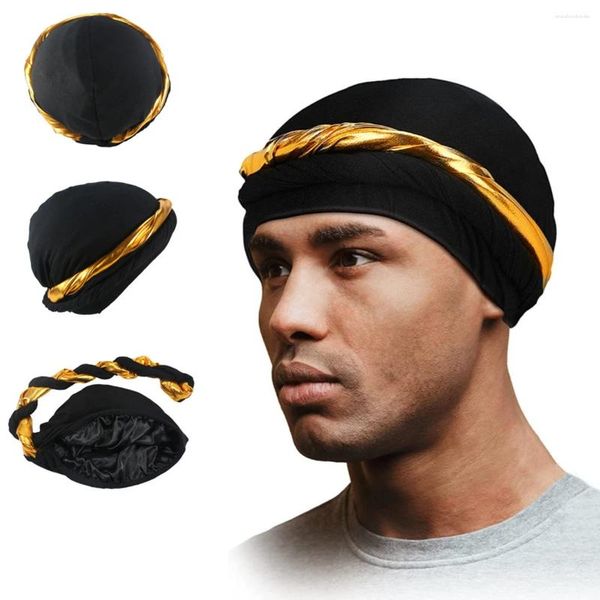 Boinas Vintage Hombres Turbante Head Wrap Satén Forrado Bufanda Elástica Diadema Cap