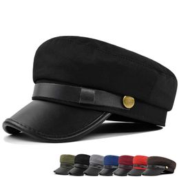 Boinas Vintage boina militar de cuero para hombres y mujeres otoño cálido estilo británico viajes al aire libre sombrero de copa plana G220612