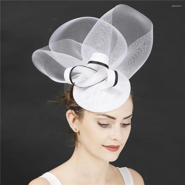 Bérets Vintage rose fleur fête fascinateur chapeaux robe formelle mariage femmes casque avec pince à cheveux accessoires de mariée plumes