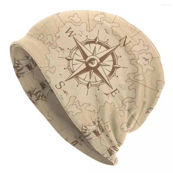 Bérets Vintage Pirate's Map Bonnet Chapeaux Hip Hop Tricot Chapeau Pour Hommes Femmes Hiver Chaud Boussole Nautique Sailor Skullies Bonnets Casquettes