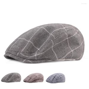 Berets vintage lente zomer casual platte petten gestreepte mannen grijs katoen mannelijke chauffeur hoed Britse vrouwen gatsby gorras