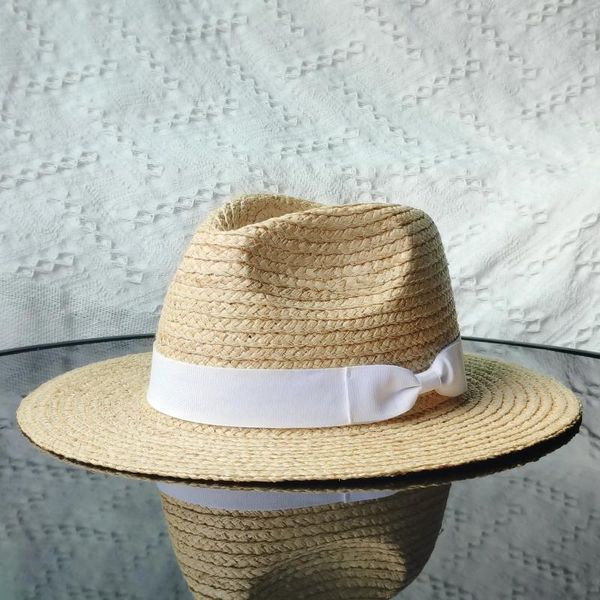 Bérets Vintage chapeaux de paille hommes et femmes haut d'été ombre polyvalente crème solaire raphia chapeau de soleil à bord plat Panama Jazz