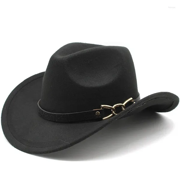 Bérets Vintage unisexe large bord Fedora chapeau Cowboy fille Western avec gland tissé taille 58-59 cm