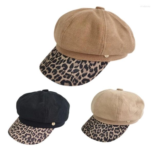 Boinas Vintage Cálido Invierno Leopardo Estampado Pintor Sombrero Peaked Cap Show Face Pequeño para Navidad Halloween Acción de Gracias