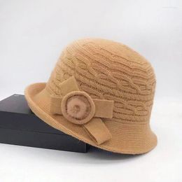 Bérets Vintage femmes seau casquette solide arc laine tricoté Fedoras chapeau femme hiver automne dames dôme casquettes de mariage Bowler