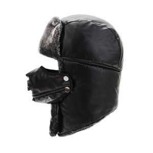 Bérets Visnxgi Winter Cap tricot chaud chaud doux visage ski ski épreuve de vent chapeaux hommes femmes thermiques pu cuir en cuir extérieur sportif