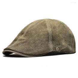 Beretten VOBOOM GREEN Echt lederen Beret Flat Caps Vintage Retro Men Dames Echte varkenskin Ivy Cap Cabbie hoeden Sboy Boina 153