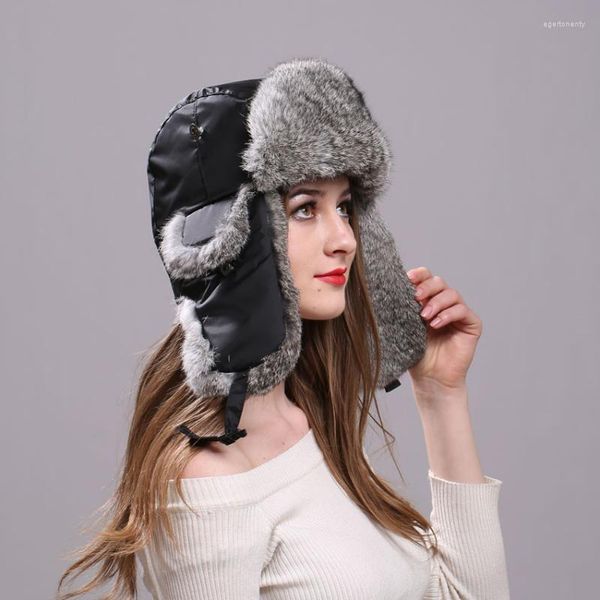 Boinas cazadora cálido sombrero unisex de piel real bonet con tela impermeable orejeras trampero gorra rusa sombreros de esquí de invierno para hombres para mujeres