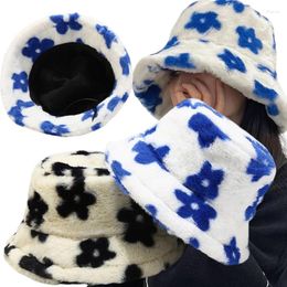 Bérets chapeau chaud femmes automne hiver casquette fleur fourrure seau pêcheur rétro tricoté laine bassin cadeaux