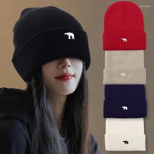 Bérets Chaud Tricoté Laine Bonnets Chapeau Automne Hiver Femmes Hommes Ours Broder Oreille Coupe-Vent Casquettes En Plein Air Ski Simple Mode Doux