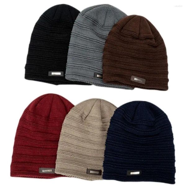 Bérets Chat d'hiver pour hommes chauds avec tag mode polyester polaire doublée de bonnet nature toque rayé mâle