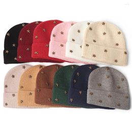 Berets quente pentagrama beanies algodão com nervuras chapéu feminino outono inverno malha chapéus senhoras estiramento slouchy listrado baggy skullies boné