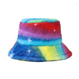 Bérets étoiles chaudes voie lactée teinture par nœuds en peluche haut plat seau casquettes imprimé femmes doux moelleux fausse fourrure chapeau de pêcheur