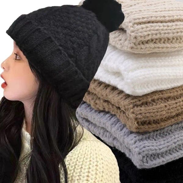 Bérets Twist Twist Tricoting Hat d'automne hiver femmes filles couleur solide capuche épaisse capuchon de ski polyvalent chapeaux quotidiens mode cadeaux simples