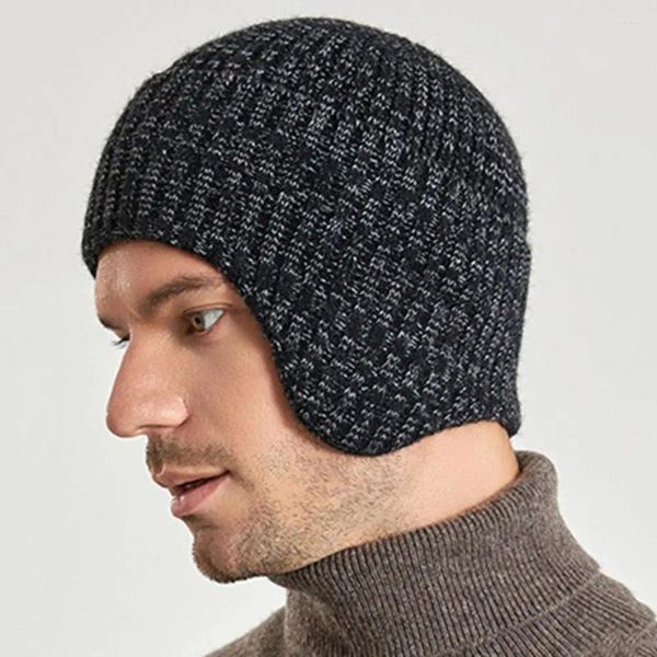 Bérets Météo Earflap Chapeau Hiver Tricot Pour Femmes Hommes Couleur Unie Protection Oreille Bonnet Avec Conception Sans Brim Chaud Résistant Au Froid