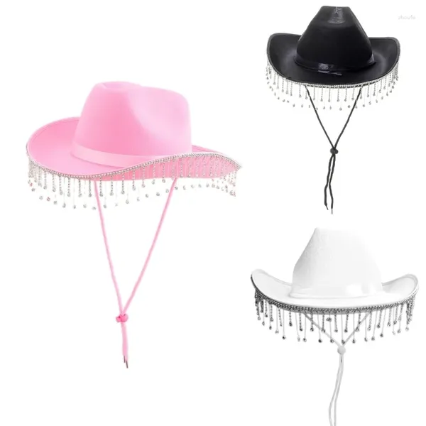 Boinas Gombado de vaquero de boda con rhinestones Novias Cowgirl 3 Color Black White Pink