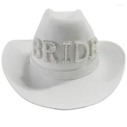 Berets Wedding Party Cowgirl Hat For Bridal Wide Brims Role Play White Cowboy Fashion Music Festival Bridetobe Fedoras