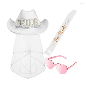 Berets Wedding Party Cowgirl Hat épaule enveloppe avec des lunettes de soleil de coeur rose pour la mariée