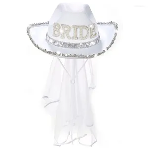 Berets Wedding Party Funny Rhinestones Bride Letter Cowboy Cowgirl Hat With Mesh Veil