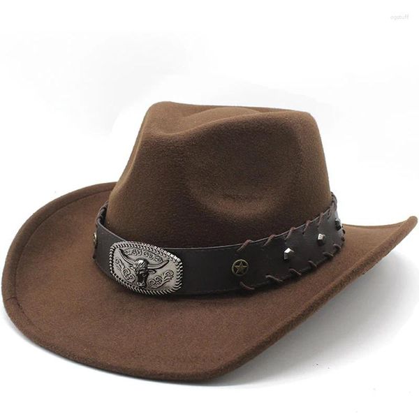 Bérets West Cowboy Hat Chapeu Noir Laine Homme Wome Hombre Jazz Cowgirl Large Pour Hommes Sombreros 56-58-60cm