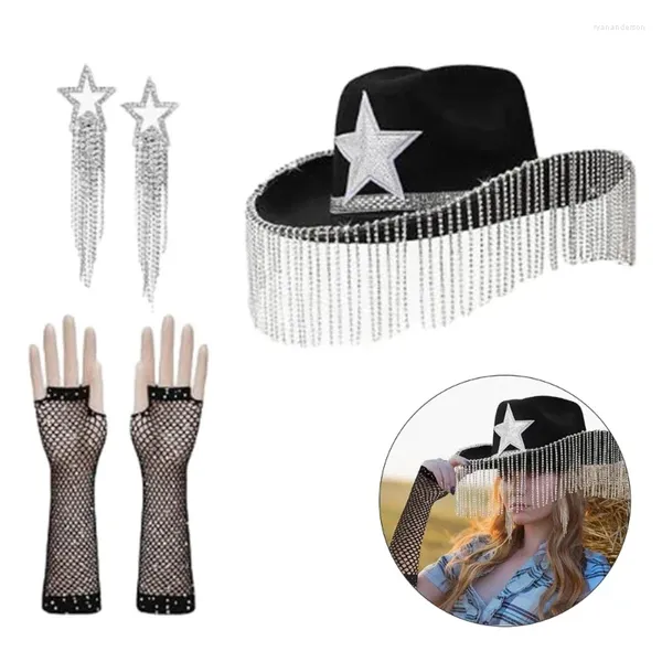 Bérets Western Cowboy Hat Armsleeves pour douche nuptiale Cowgirl Boes d'oreilles Costume Set Lady Nightclub Dress Up Masquerades Suit