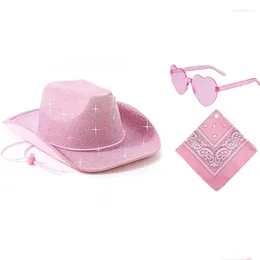 Berets Western Cowboy Hat Eyeglass pour Bridal Shower Cowgirl Headscarf Costume Set Female Headwear Night Club Cosplay Drop