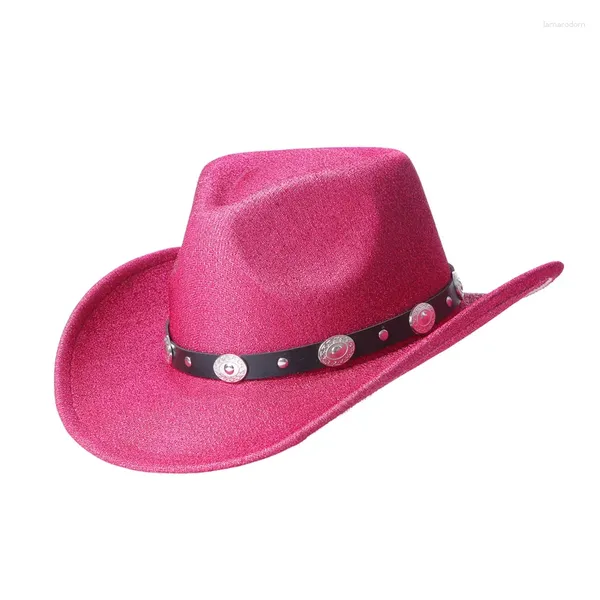 Bérets Western Cowboy Hat pour hommes et femmes classique retrousser bord avec boucle de ceinture unisexe Fedora accessoire